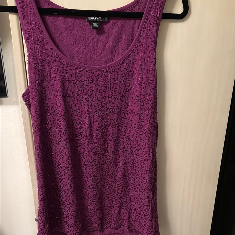 Dkny pink/ Purple sequin Scoop Neck Sleeveless Tank Top